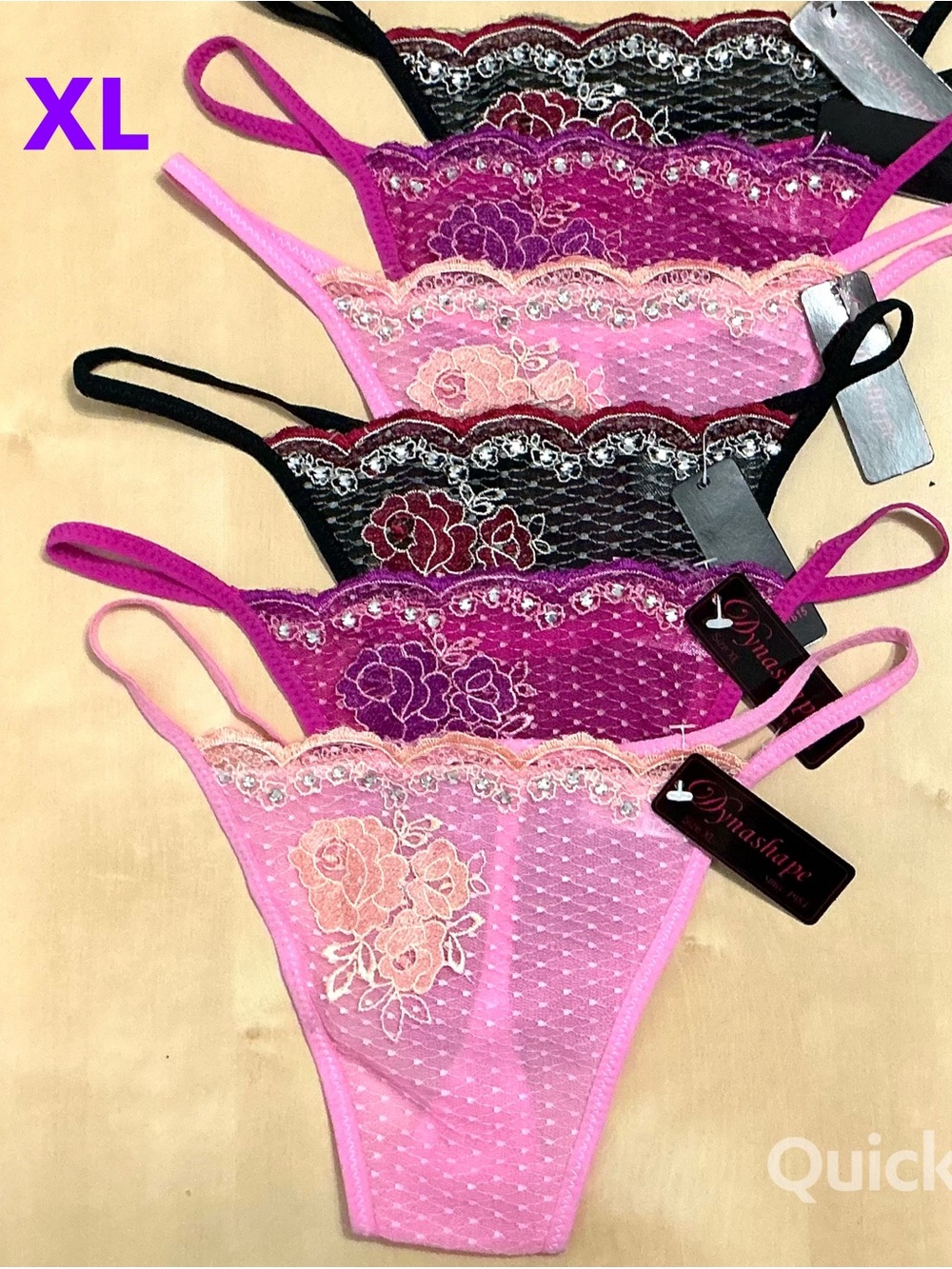 XL - 6 pk Floral Lace Thong